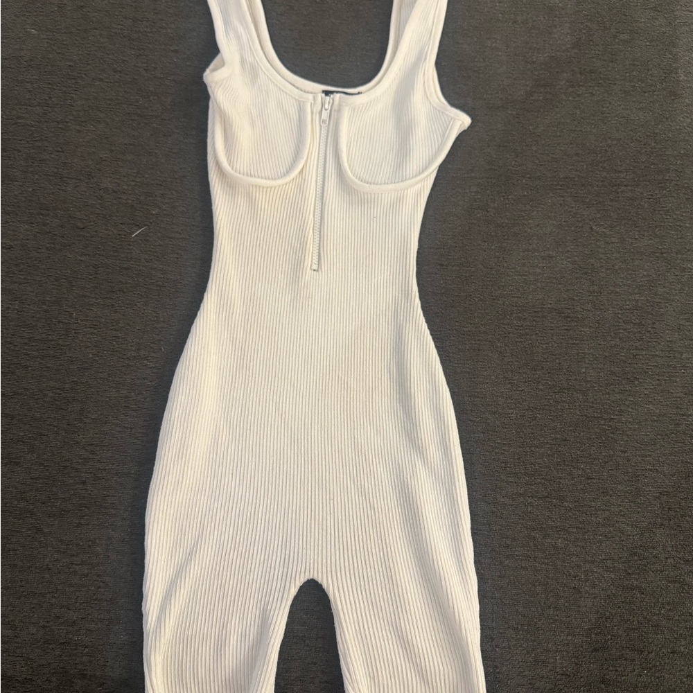 White Ribbed Sleeveless Jumpsuit